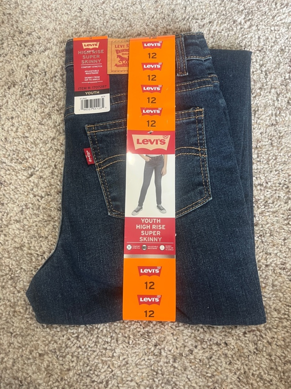 Levi's Youth High Rise Adjustable Waist Super Skinny Stretch Jeans - Dark Blue